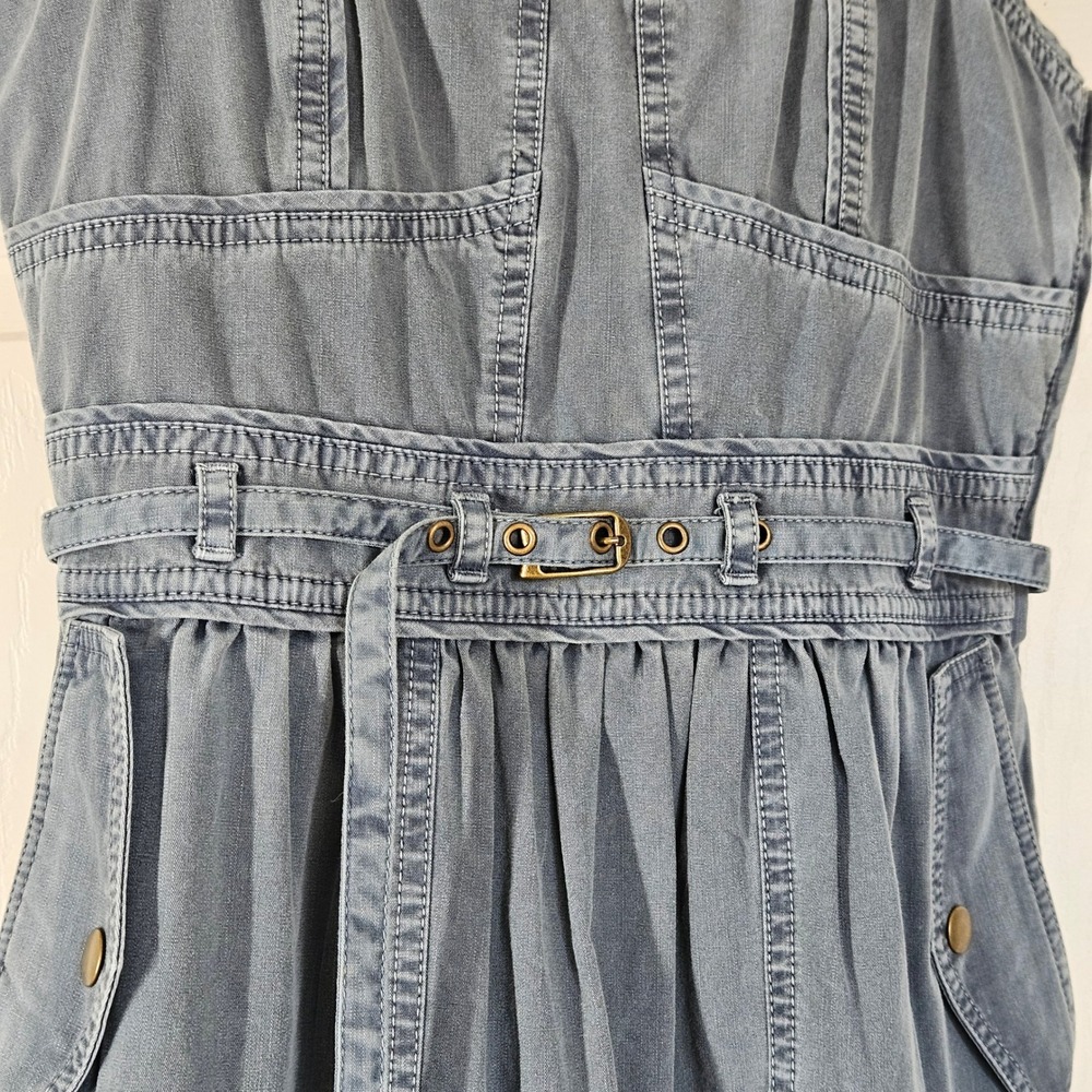 Ulla Johnson Enzo Denim Dress Blue Cotton Tiered Midi Sweetheart Neck Size 4 - Picture 6 of 15